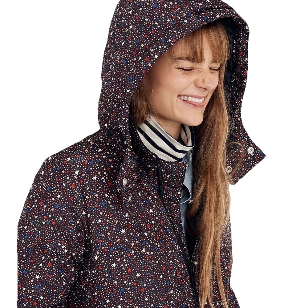 Madewell Star Print Puffer Jacket Hooded Quilted Insulated Coat Starry Night XS